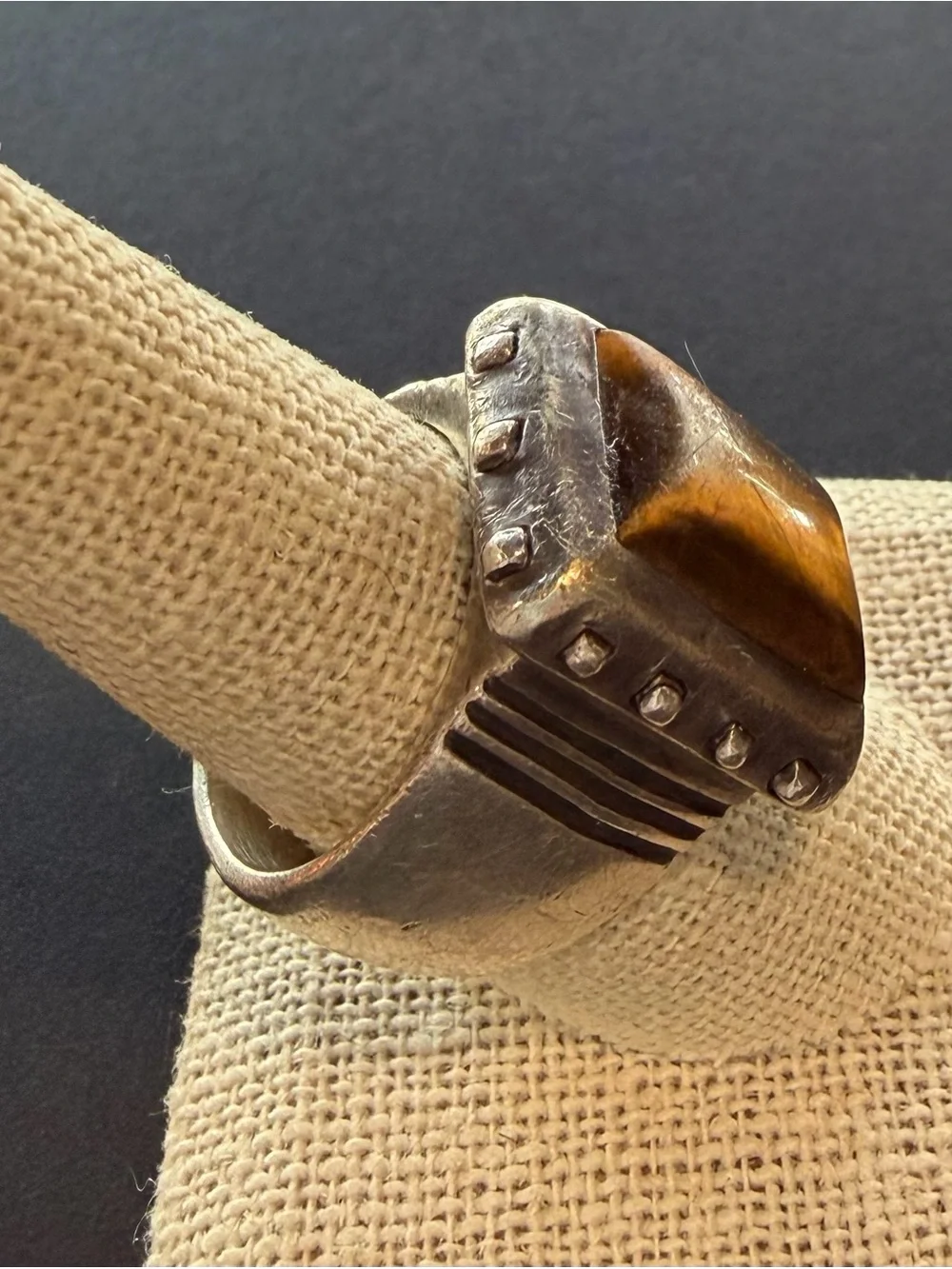 Vintage Lisa Jenks Eros Tiger's Eye Sterling Silver Modernist Ring 9.5